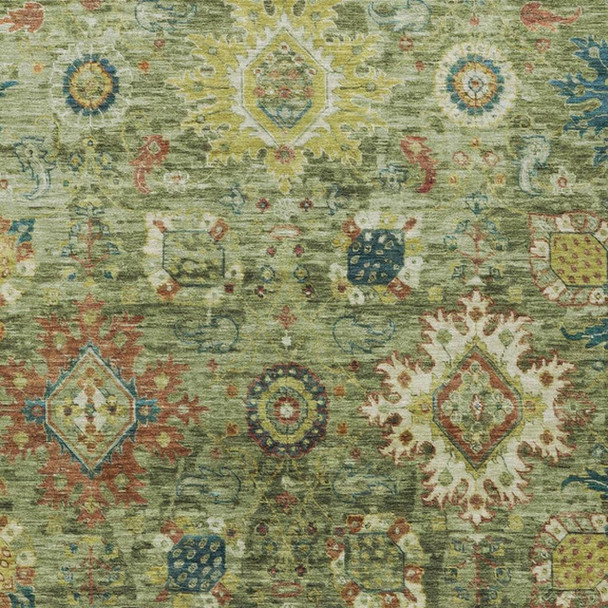 10' X 14' Artichoke Green Rust And Gold Floral Medallion Washable Indoor Outdoor Area Rug