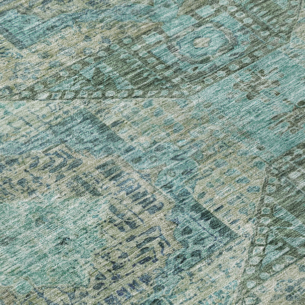 5' X 8' Sage And Teal Blue Moroccan Washable Indoor Outdoor Area Rug