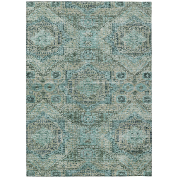 10' X 14' Sage And Teal Blue Moroccan Washable Indoor Outdoor Area Rug