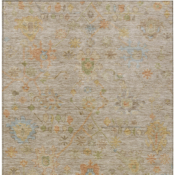 3' X 5' Beige And Orange Floral Washable Indoor Outdoor Area Rug