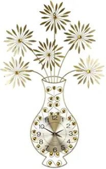 24" Gold Orange And Black Metal Silent Analog Novelty Wall Clock