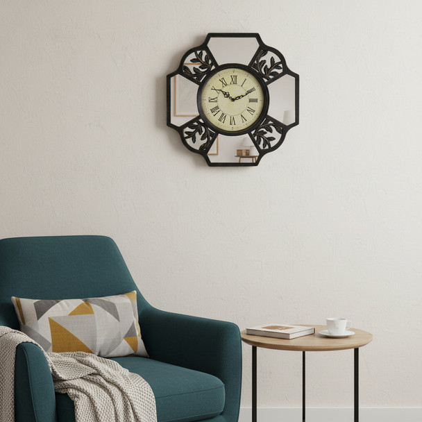16" Black And Silver Heavy Duty Plastic Silent Analog Ornate Hexagon Wall Clock