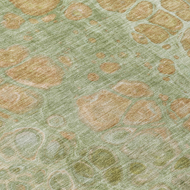 10' X 14' Artichoke Green And Beige Abstract Washable Indoor Outdoor Area Rug