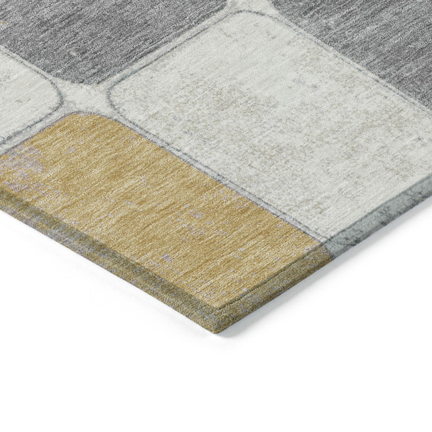 3' X 5' Gold And Gray Geometric Washable Indoor Outdoor Area Rug