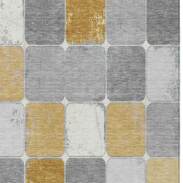 9' X 12' Gold And Gray Geometric Washable Indoor Outdoor Area Rug