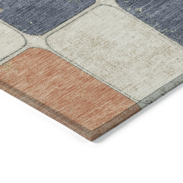 8' X 10' Rust And Denim Blue Geometric Washable Indoor Outdoor Area Rug