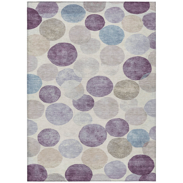 3' X 5' Plum Beige And Denim Blue Geometric Washable Indoor Outdoor Area Rug
