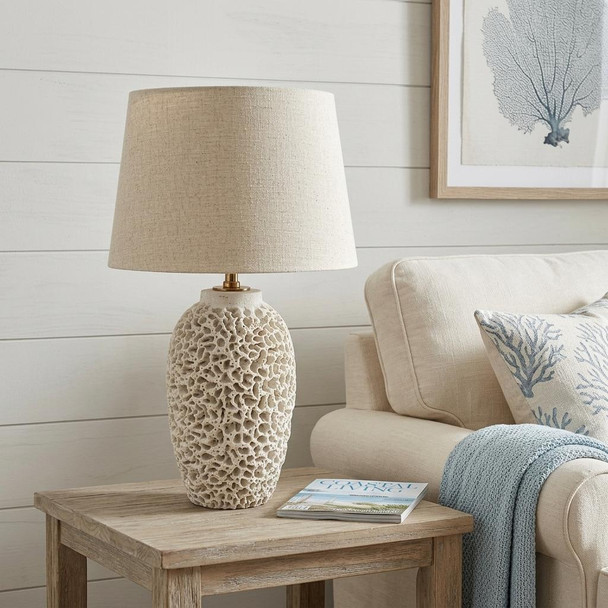 26" Beige Faux Coral Table Lamp With Empire Shade