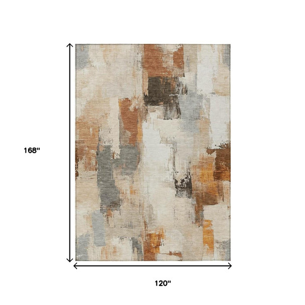 10' X 14' Ivory And Rust Abstract Washable Indoor Outdoor Area Rug