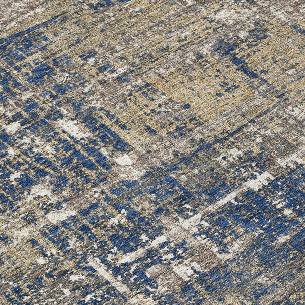 8' X 10' Navy Blue And Beige Geometric Washable Indoor Outdoor Area Rug