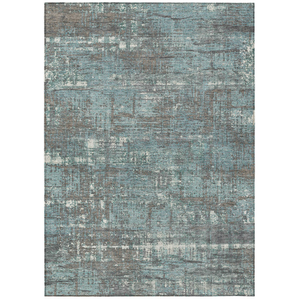 9' X 12' Taupe And Teal Blue Geometric Washable Indoor Outdoor Area Rug