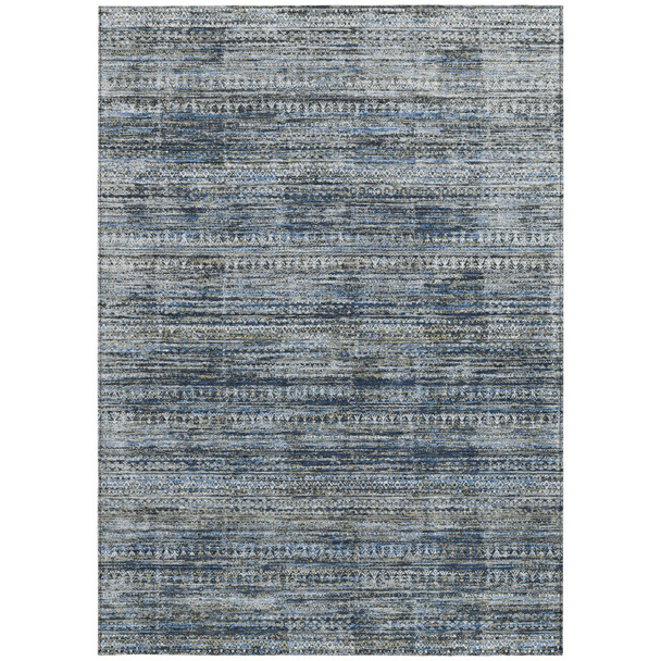 3' X 5' Denim Blue And Ivory Striped Washable Indoor Outdoor Area Rug