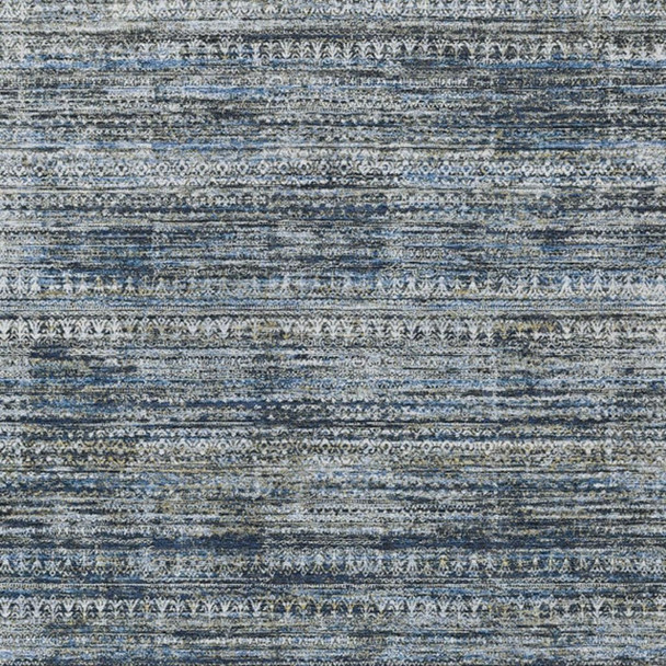 9' X 12' Denim Blue And Ivory Striped Washable Indoor Outdoor Area Rug