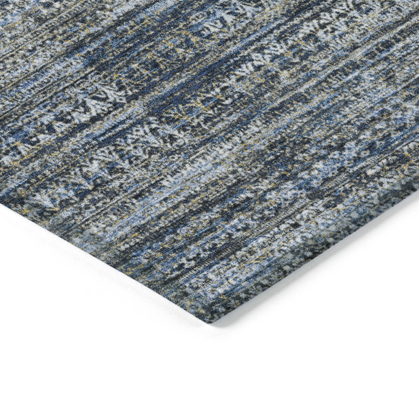10' X 14' Denim Blue And Ivory Striped Washable Indoor Outdoor Area Rug