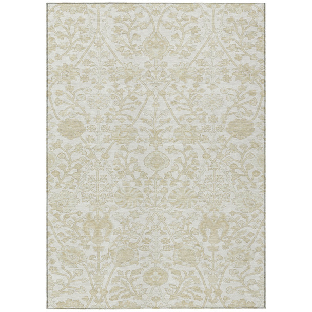 9' X 12' Ivory And Beige Floral Washable Indoor Outdoor Area Rug
