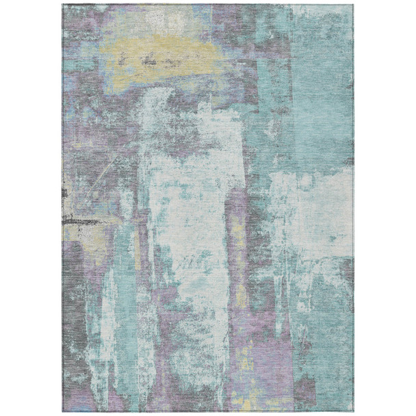3' X 5' Teal Blue And Ivory Abstract Washable Indoor Outdoor Area Rug
