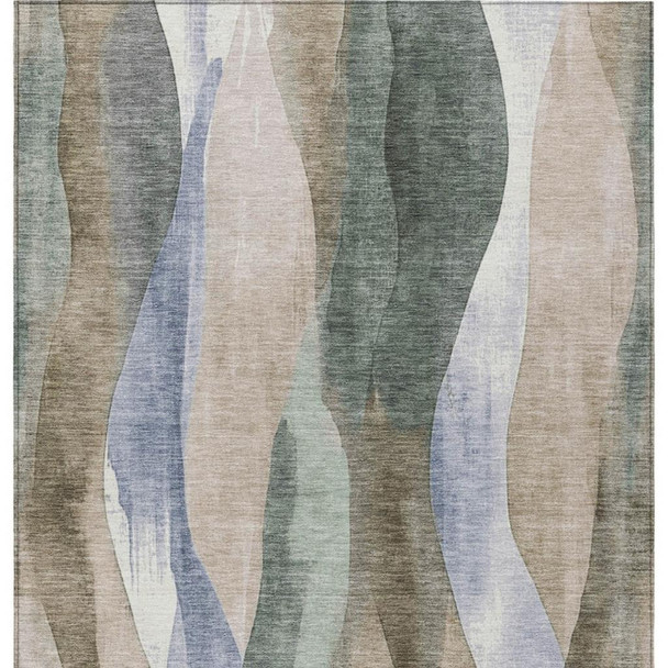 10' X 14' Beige And Denim Blue Abstract Washable Indoor Outdoor Area Rug