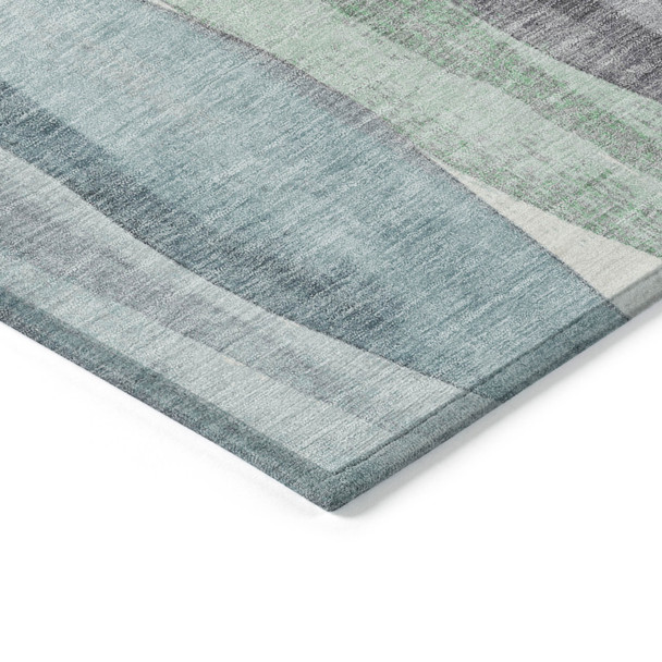9' X 12' Teal Blue And Fern Green Abstract Washable Indoor Outdoor Area Rug