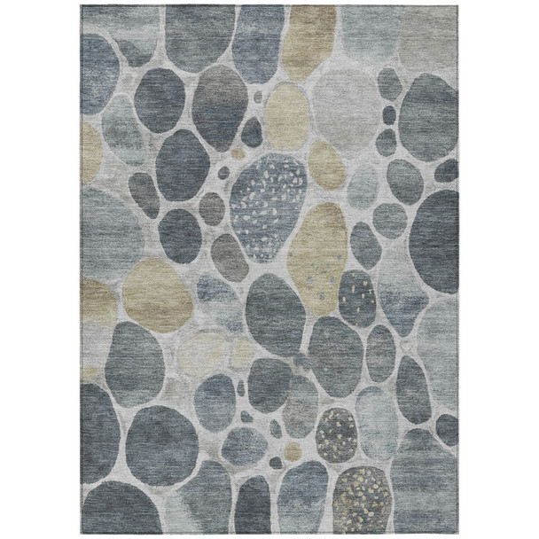 3' X 5' Pewter Beige And Ivory Geometric Washable Indoor Outdoor Area Rug