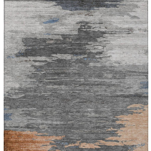 5' X 8' Rust And Gray Abstract Washable Indoor Outdoor Area Rug