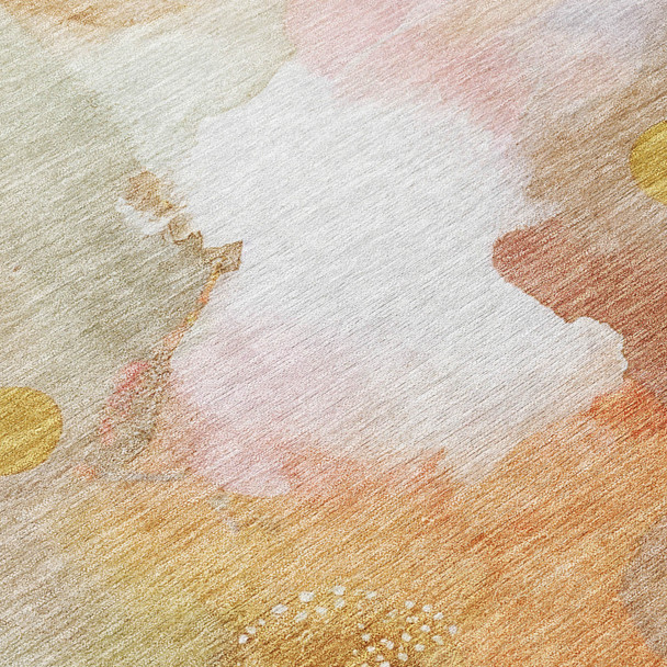 8' X 10' Mauve Copper And Ivory Abstract Washable Indoor Outdoor Area Rug