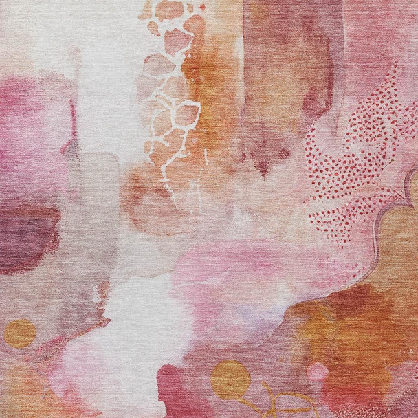 5' X 8' Pink Copper And Ivory Abstract Washable Indoor Outdoor Area Rug