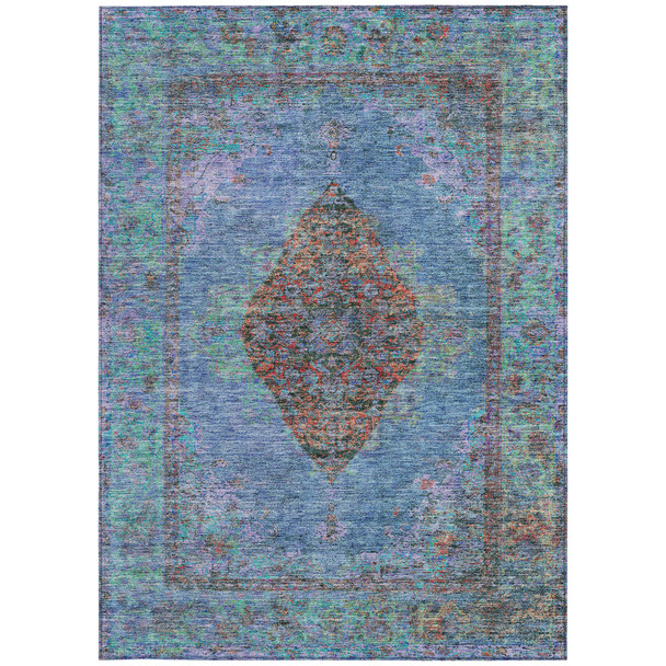 10' X 14' Blue And Rust Medallion Washable Indoor Outdoor Area Rug