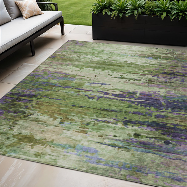 10' X 14' Green Lavender And Purple Abstract Washable Indoor Outdoor Area Rug