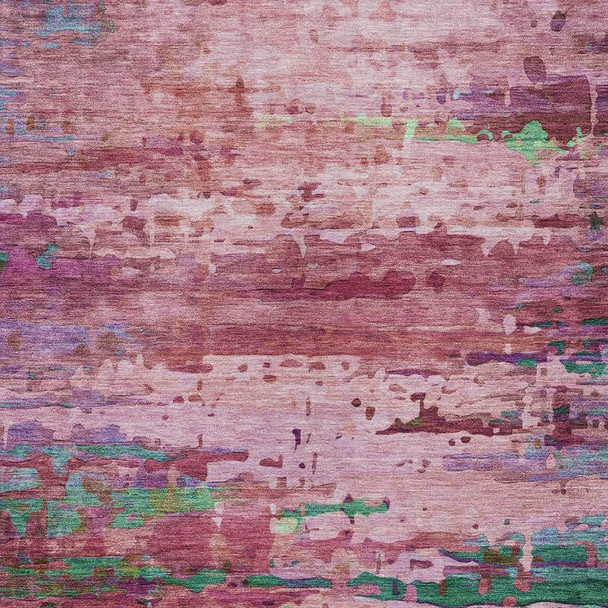 9' X 12' Pink Mauve And Green Abstract Washable Indoor Outdoor Area Rug