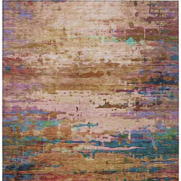 3' X 5' Sage Teal Blue And Blush Abstract Washable Indoor Outdoor Area Rug