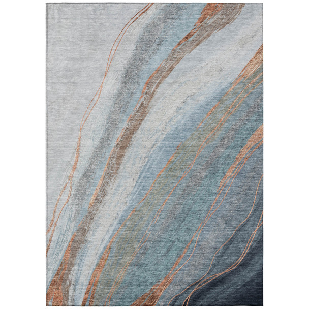 9' X 12' Blue And Copper Abstract Washable Indoor Outdoor Area Rug
