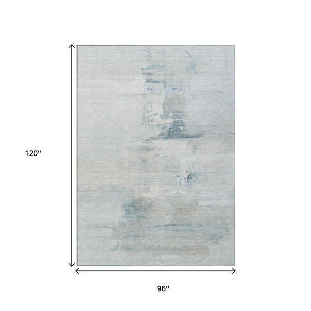 8' X 10' Sky Blue And Gray Abstract Washable Indoor Outdoor Area Rug