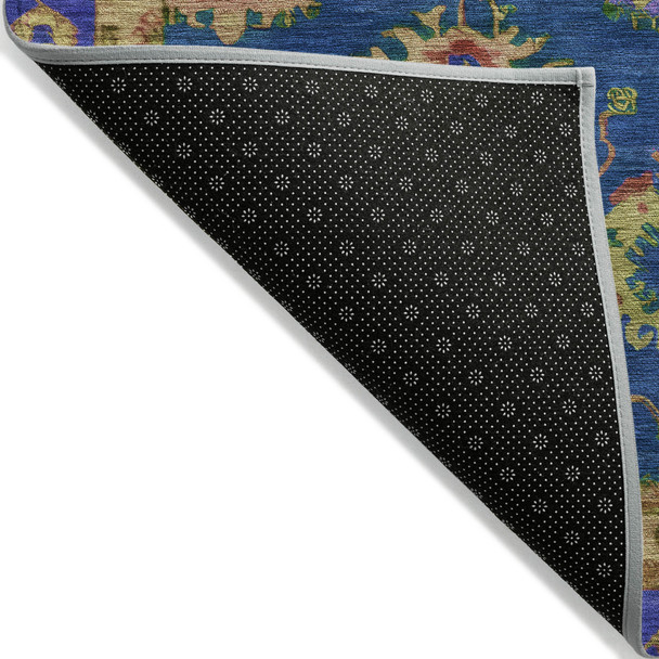 8' X 10' Blue And Gold Floral Washable Indoor Outdoor Area Rug
