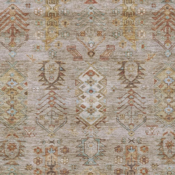 5' X 8' Beige And Copper Tribal Washable Indoor Outdoor Area Rug