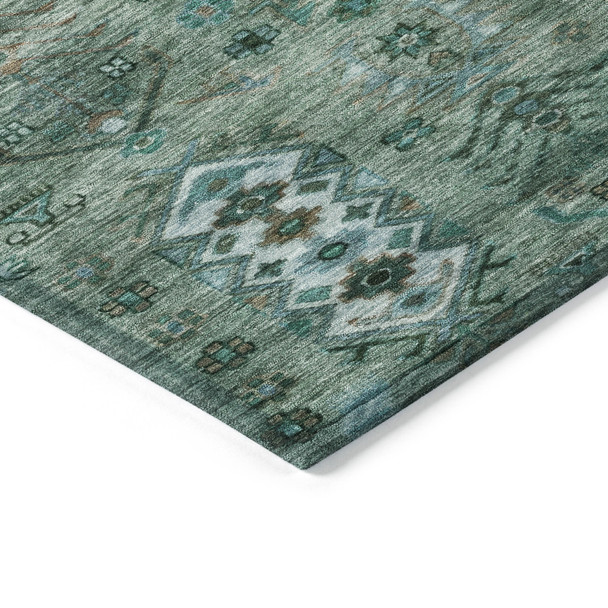 8' X 10' Green And Teal Blue Tribal Washable Indoor Outdoor Area Rug
