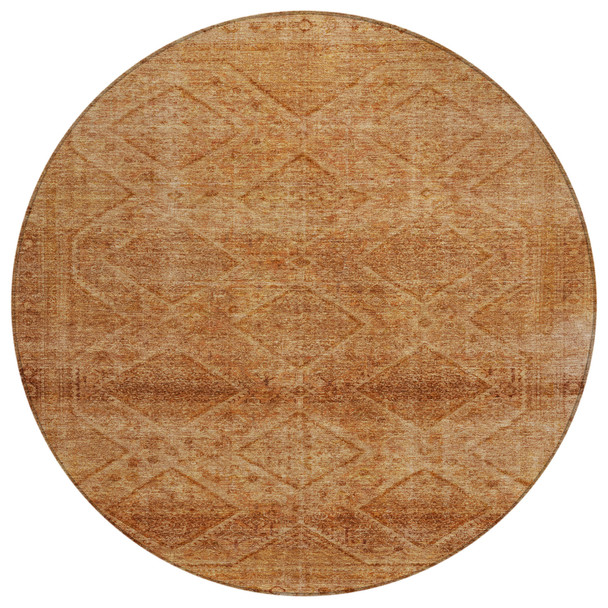 8' Copper And Ivory Round Geometric Washable Indoor Outdoor Area Rug