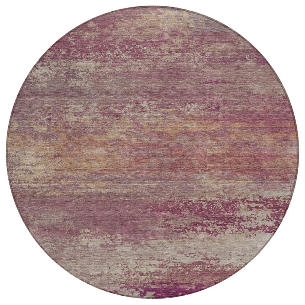 8' Merlot Beige And Blush Round Abstract Washable Indoor Outdoor Area Rug
