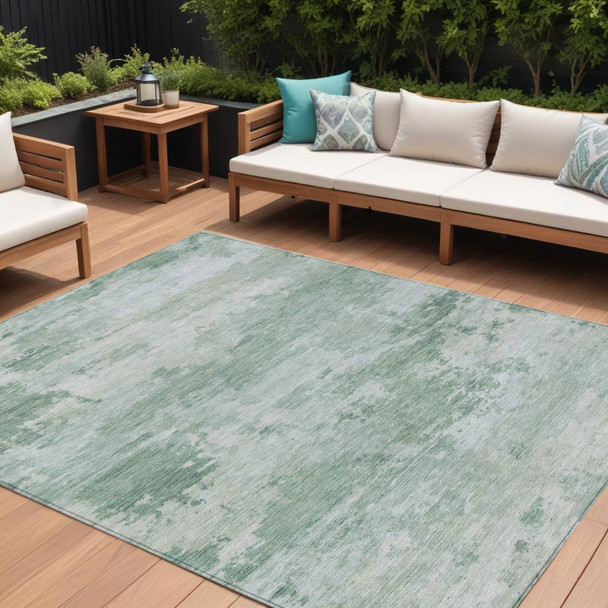 8' X 10' Mint Green And Pale Aqua Abstract Washable Indoor Outdoor Area Rug