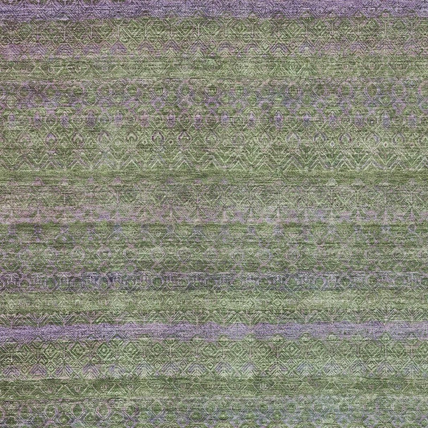 3' X 5' Olive Green And Purple Striped Washable Indoor Outdoor Area Rug