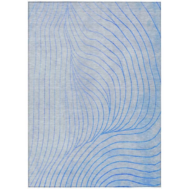 9' X 12' Blue And Silver Abstract Washable Indoor Outdoor Area Rug
