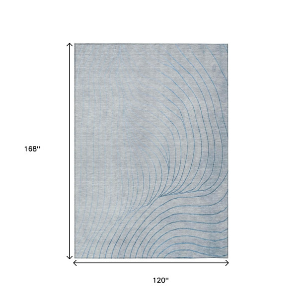 10' X 14' Sky Blue And Silver Abstract Washable Indoor Outdoor Area Rug
