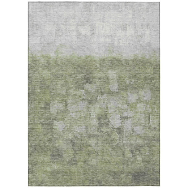 8' X 10' Fern Green And Silver Abstract Washable Indoor Outdoor Area Rug