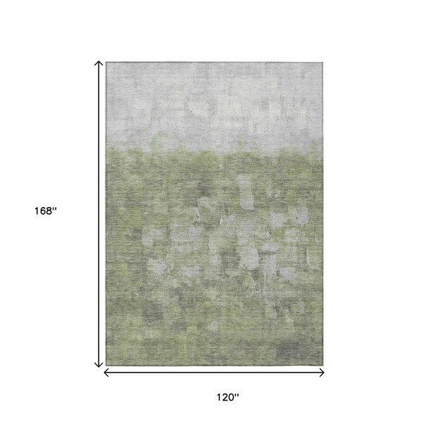 10' X 14' Fern Green And Silver Abstract Washable Indoor Outdoor Area Rug