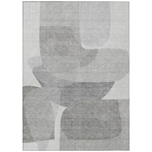 5' X 8' Linen And Gray Abstract Washable Indoor Outdoor Area Rug