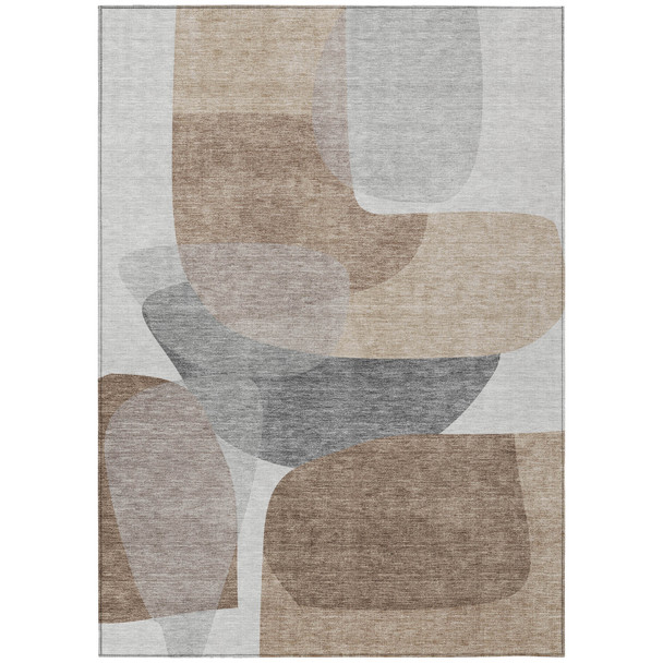 5' X 8' Brown And Gray Abstract Washable Indoor Outdoor Area Rug