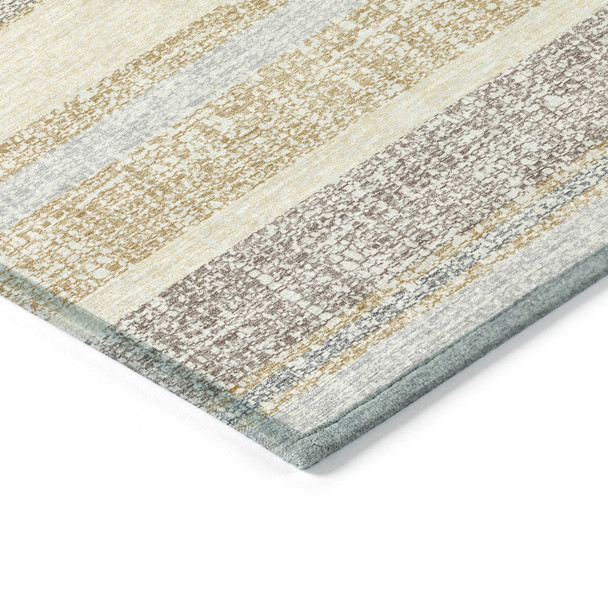 3' X 5' Gold And Silver Striped Washable Indoor Outdoor Area Rug