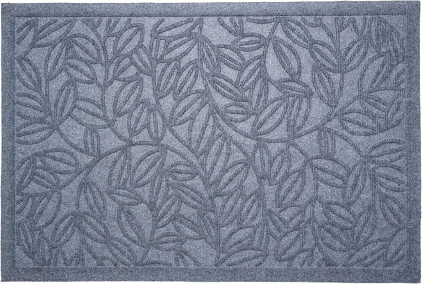 24" X 36" Gray Botanical Leaves Outdoor Polypropylene Door Mat