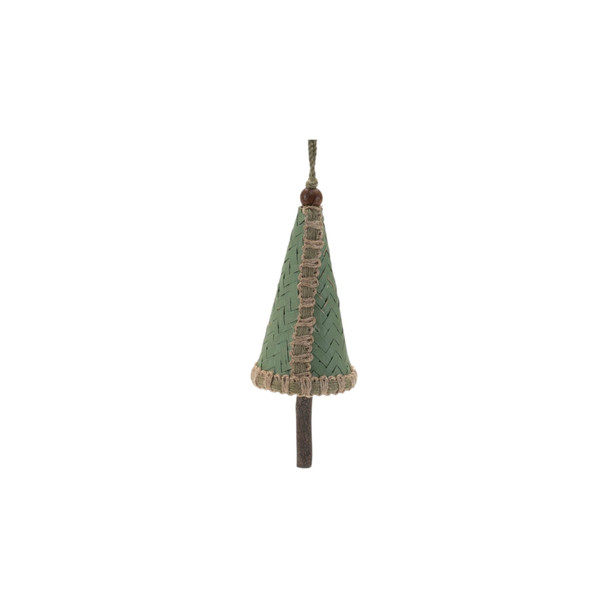 Set of Four Green And Natural Woven Bamboo Christmas Tree Shaped Ornaments