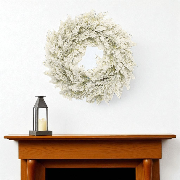 24" Green And White Flocked Pine Christmas Artificial Wreath
