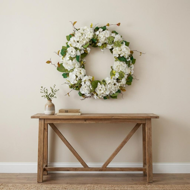 36" White And Green Hydrangea Artificial Wreath